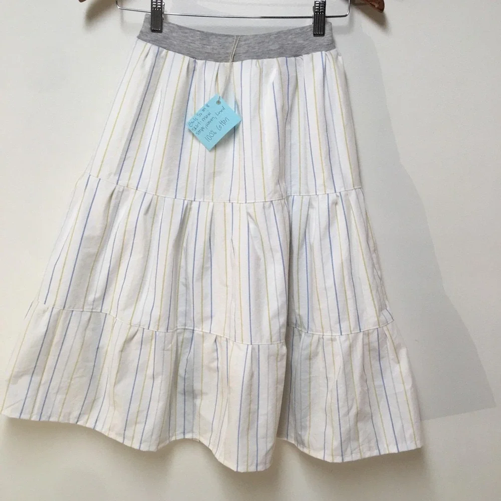 Skirt Girl 8 Maxi 100% Cotton White Stripe Lined Ruffle‎ Tier Mom and Pop's Kids